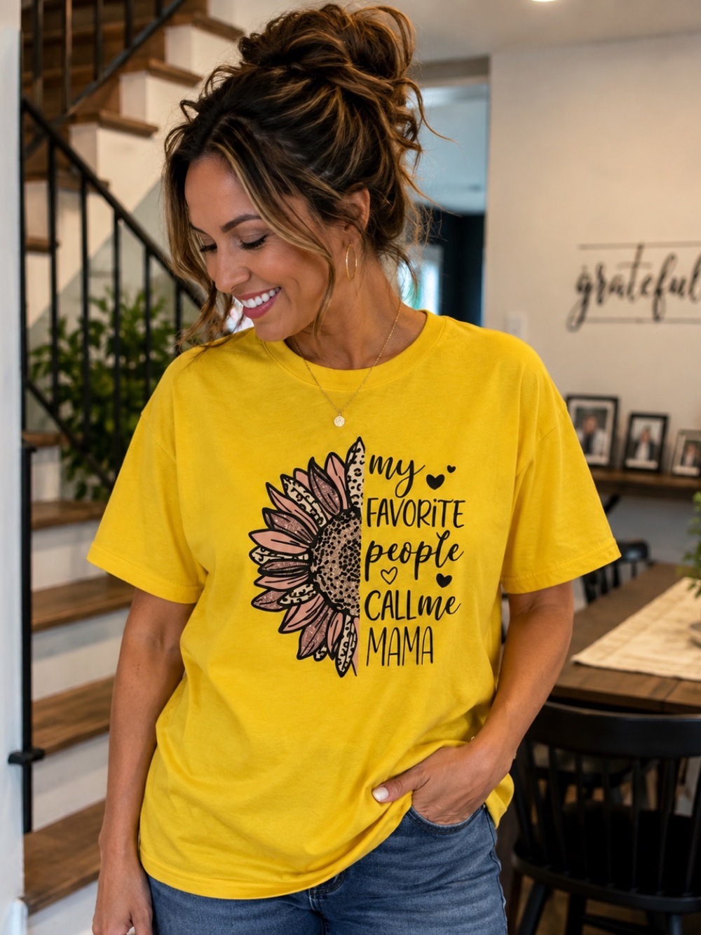 Yellow 'My Favorite People Call Me Mama' Sunflower Graphic Tee for Kids